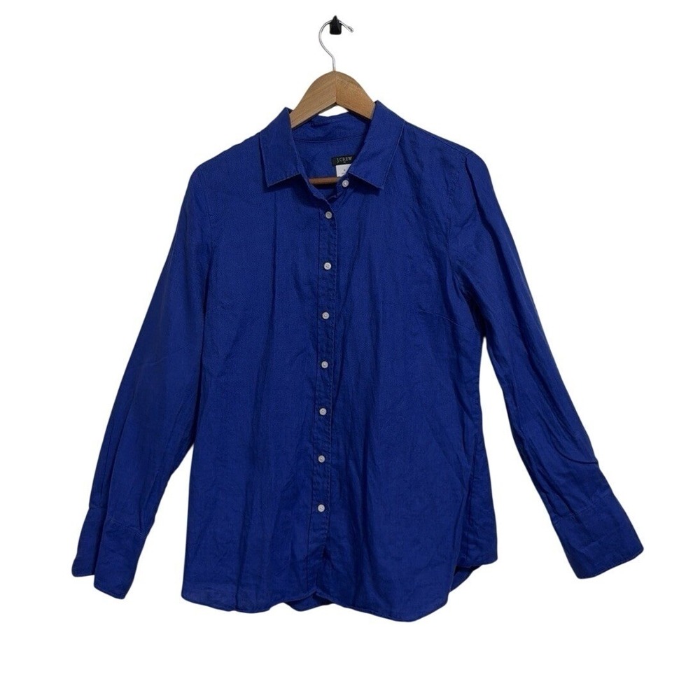 J.Crew Womens Cobalt Blue 100% Linen Long Sleeve Button Up Shirt 77463 Size M